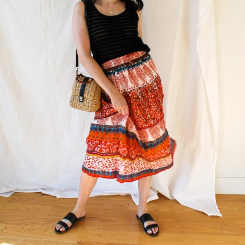 Vintage Maxi Skirt/ Boho Skirt/ Maxi Skirt/ Orange Maxi Skirt/ 1990's/ Freesize